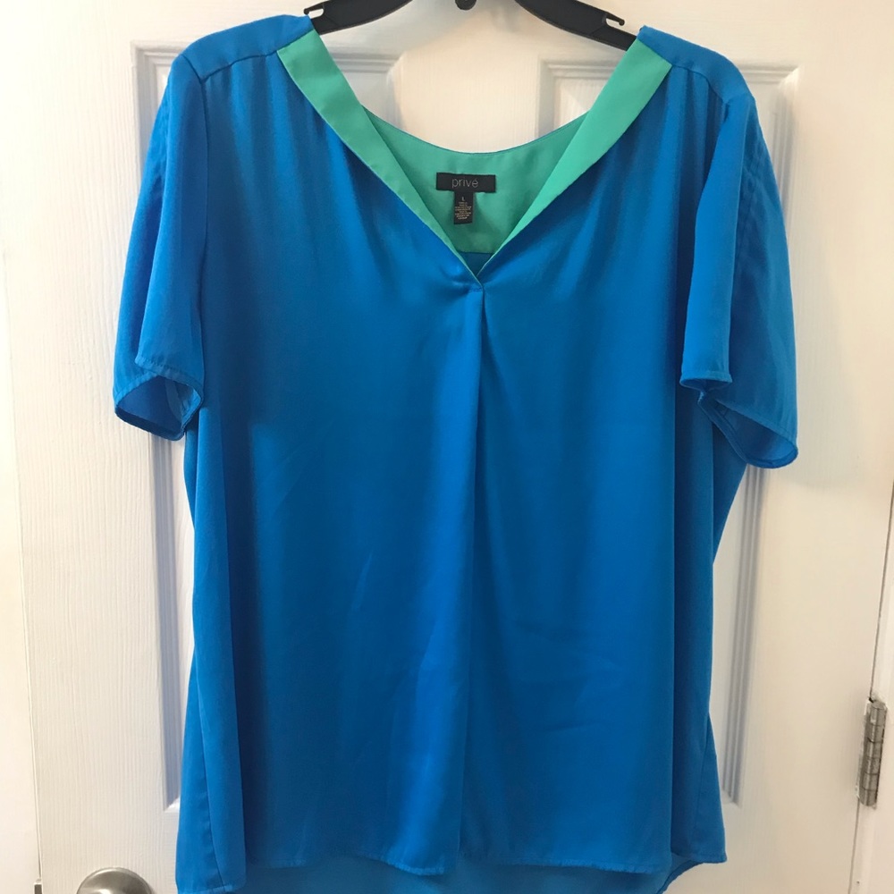 Prive Blue Blouse Green Collar L
